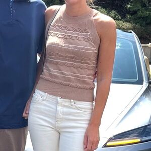 Tan Sleeveless Knit Top